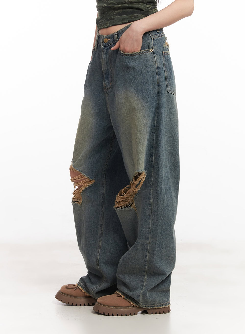 Rachael Distressed Wide-Leg Jeans CA514