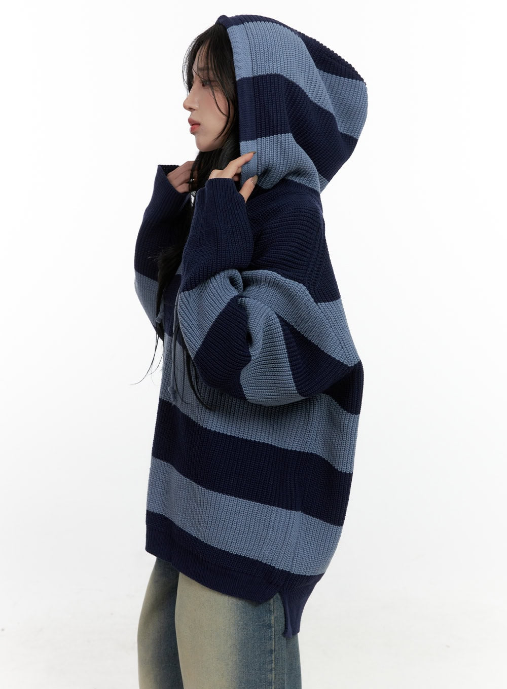 Buttoned Stripe Hoodie Sweater CN408