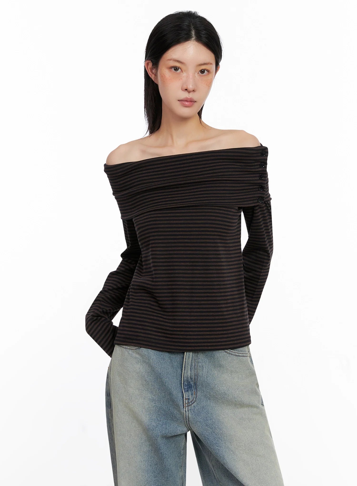 Striped Off Shoulder Top IS508