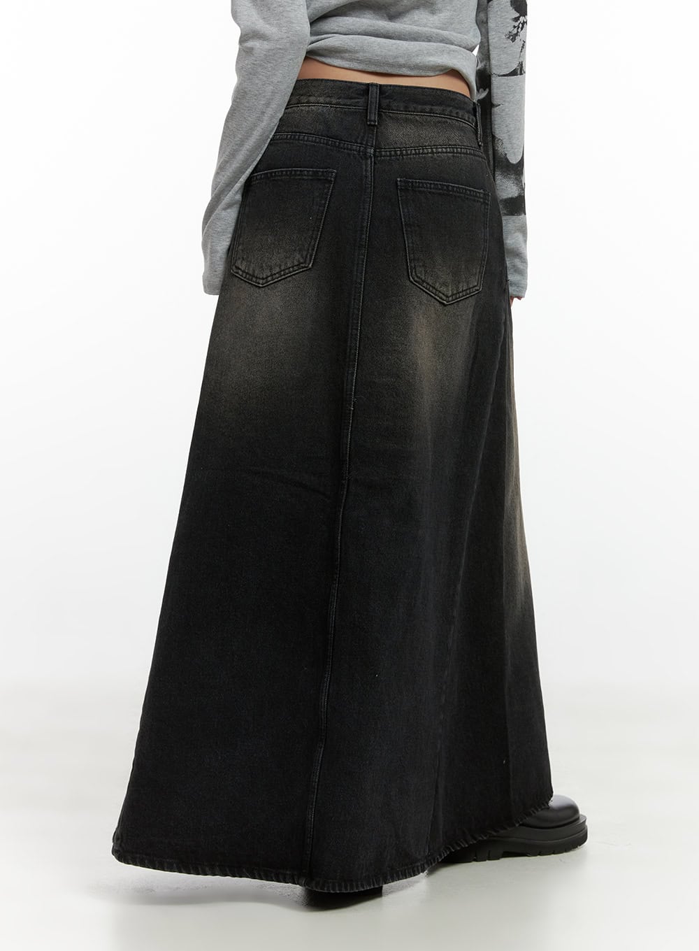 Classic Washed Denim Maxi Skirt CS425