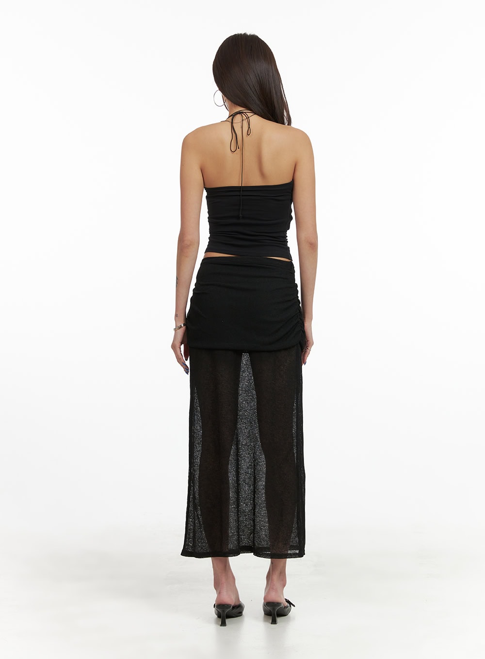 Shirred Sheer Maxi Skirt CY424
