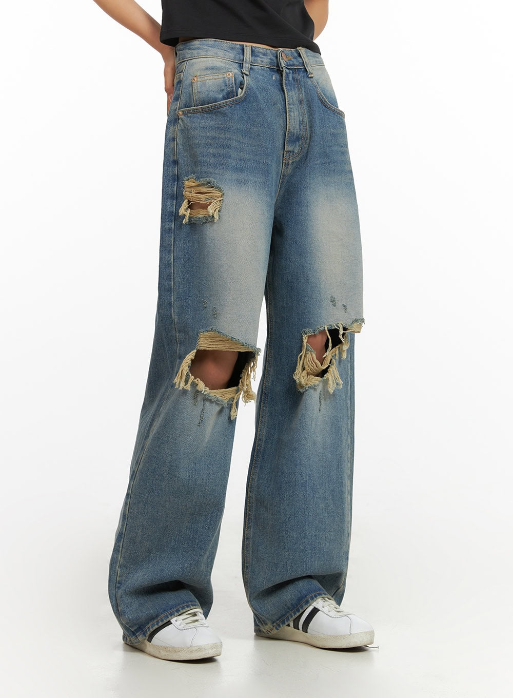 Vintage Washed Distressed Baggy Jeans IY422
