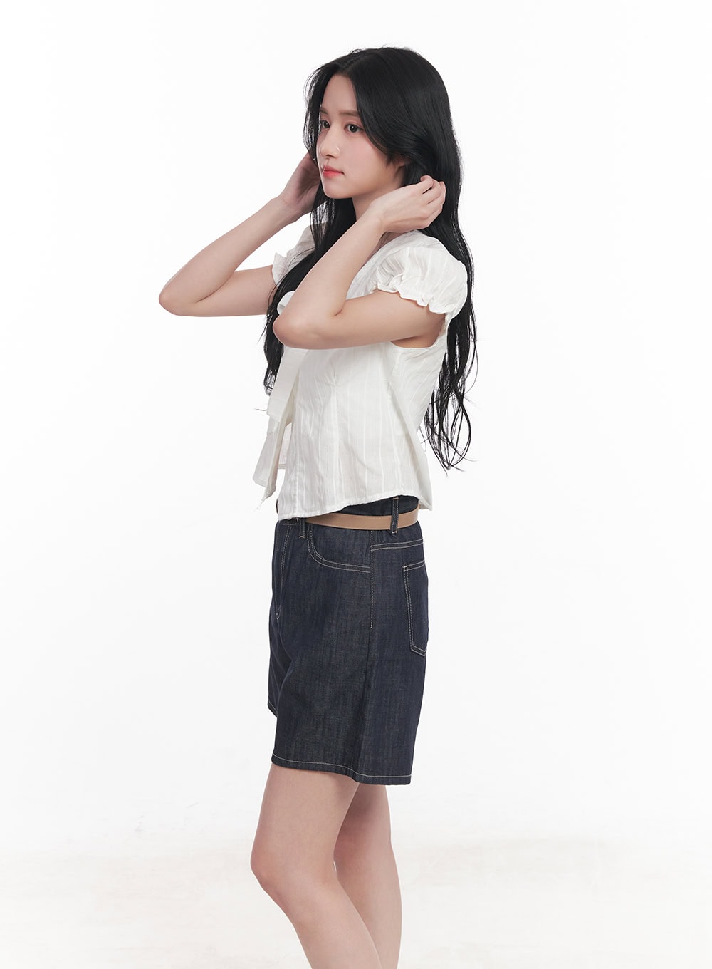 Tie Puff-Sleeve Crop Blouse Top CY526