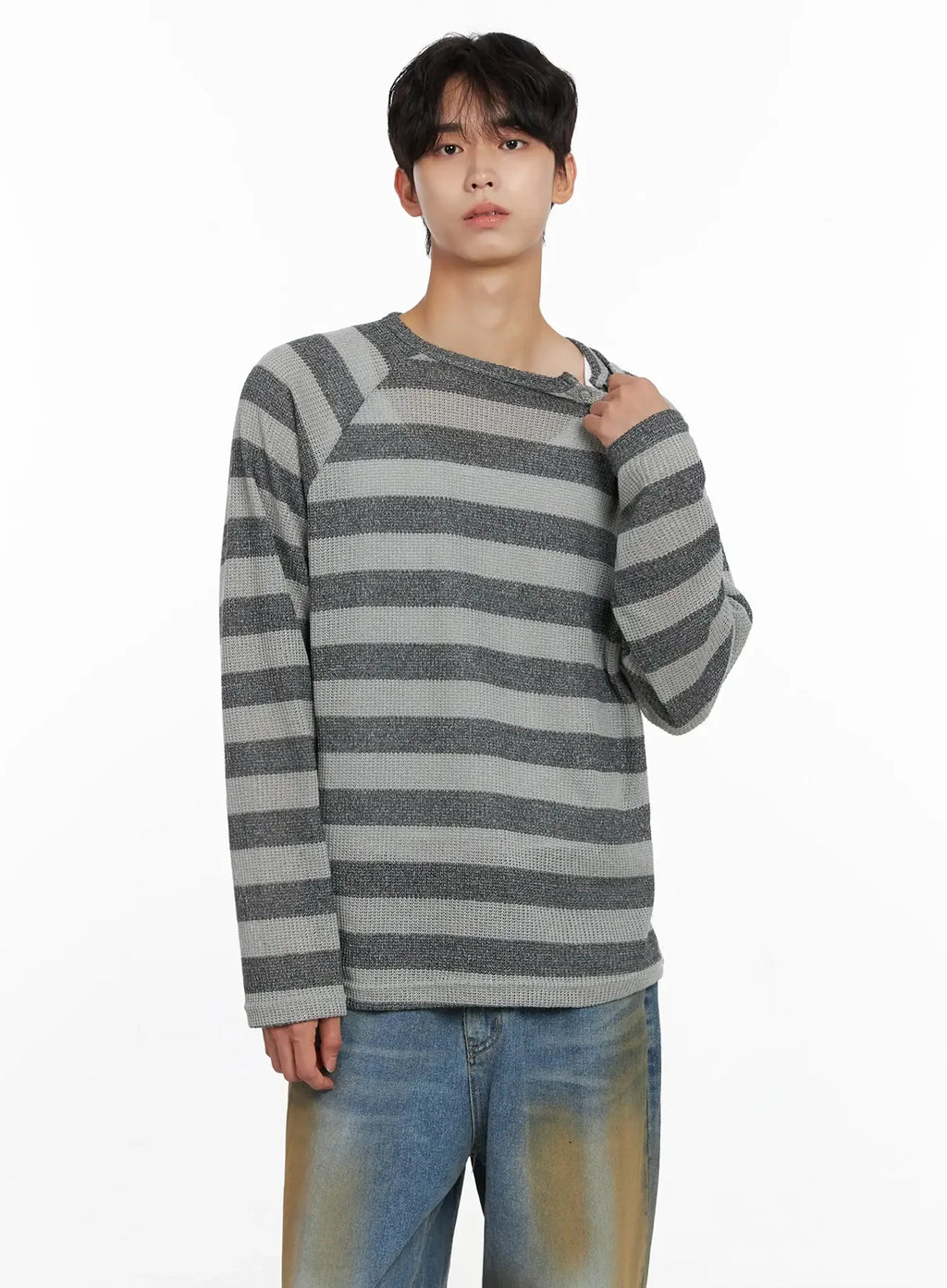 Men's Striped Snap Button Long Sleeve Shirt IO516