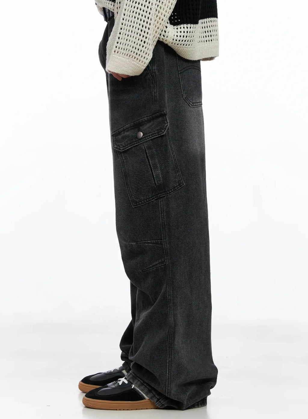 Men's Double Darted Cargo Wide-Leg Jeans IS509