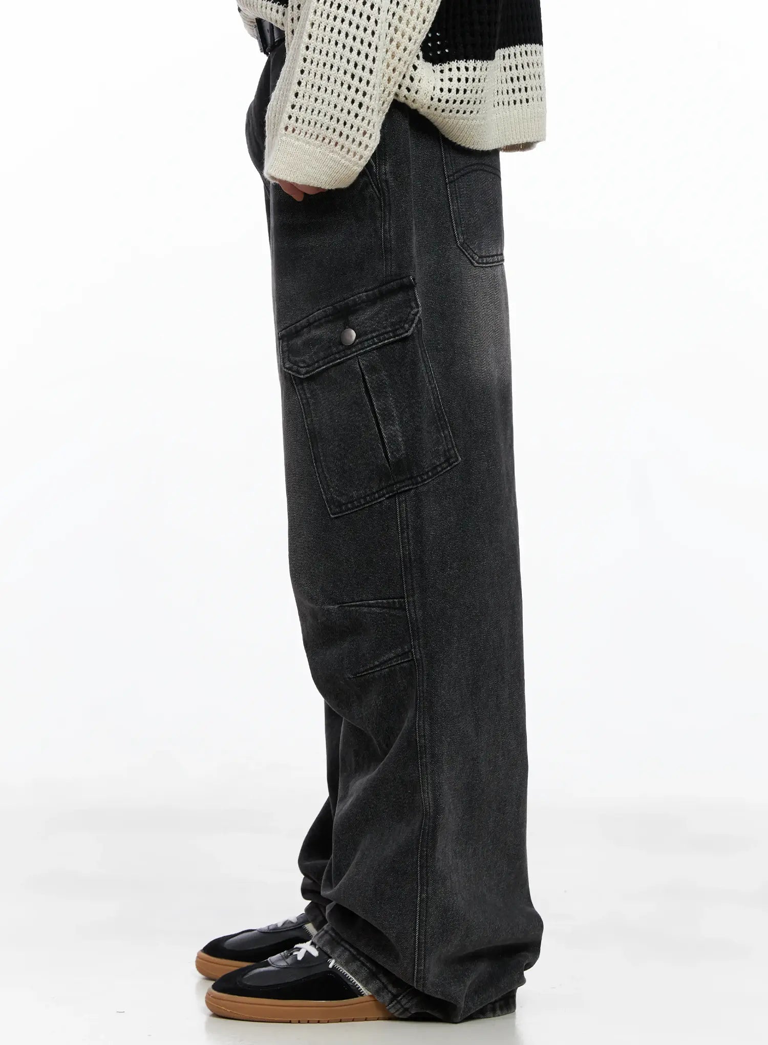 Men's Double Darted Cargo Wide-Leg Jeans IS509