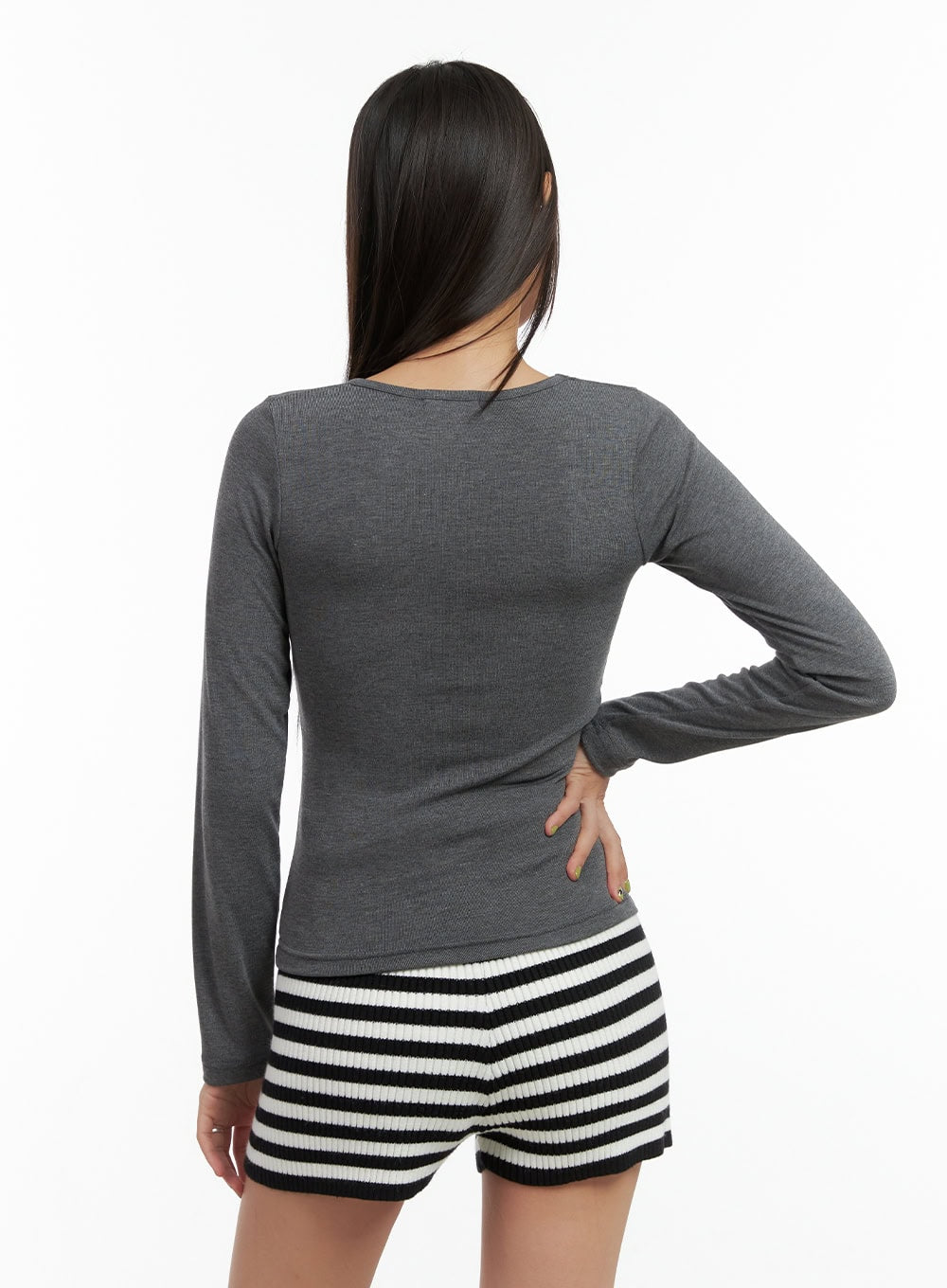 Solid Square-Neck Long-Sleeve Top CO424