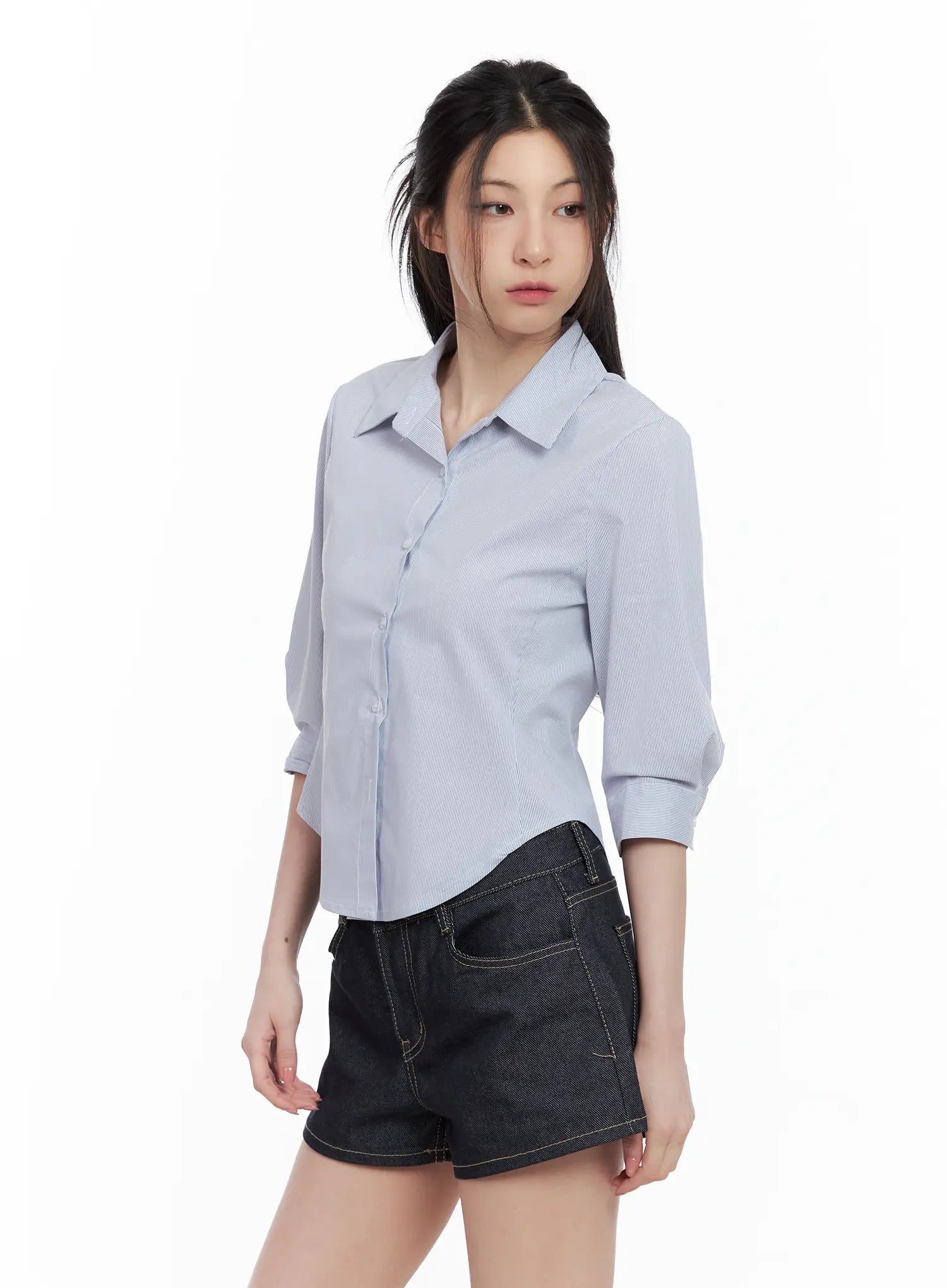 Striped Half-Sleeve Slim-Fit Collared Shirt CL501