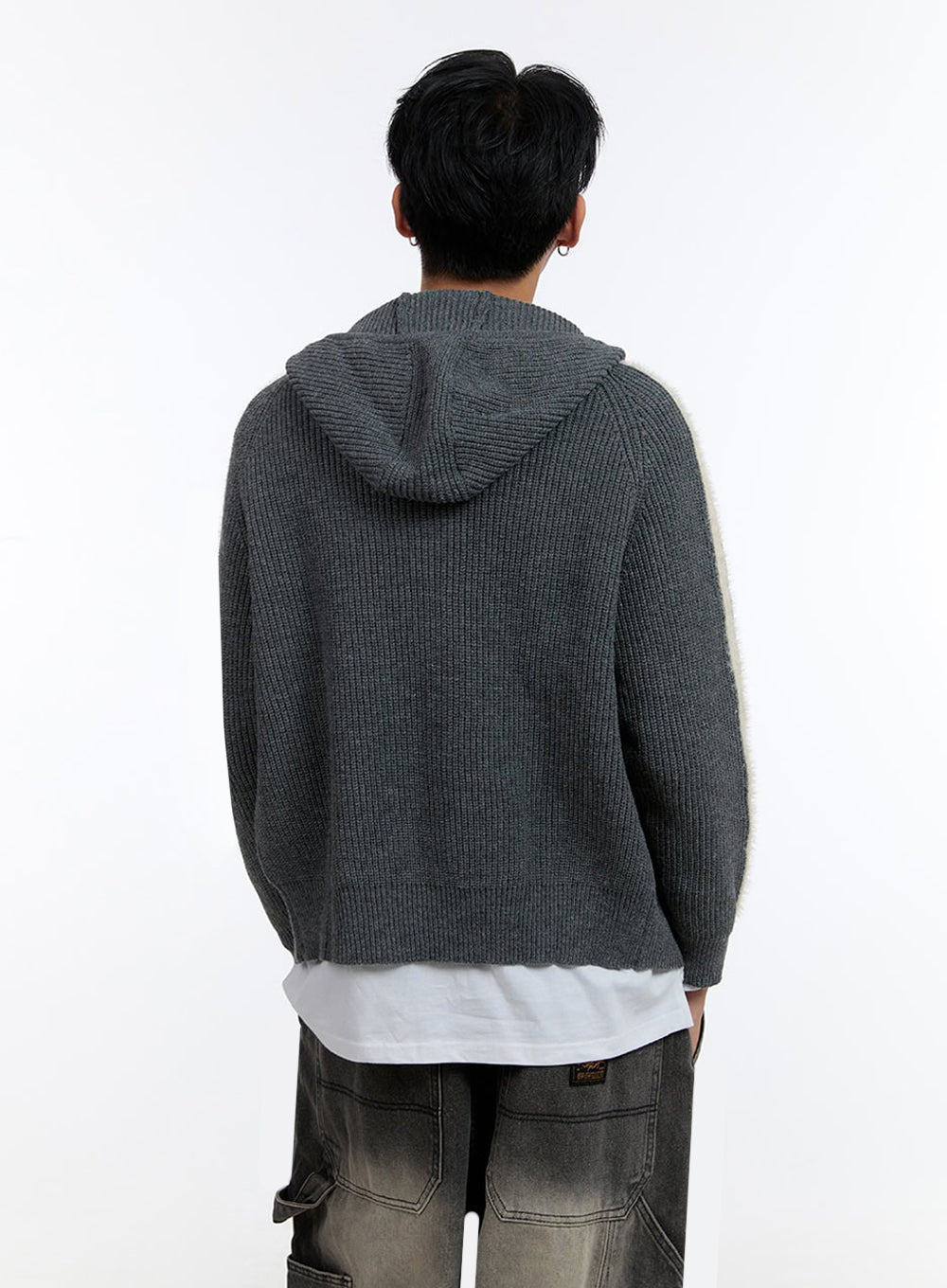 Men's Striped Double Zipper Knit Hoodie IO428