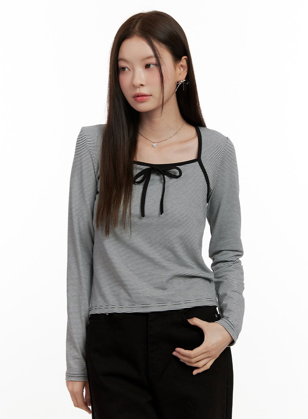 Ribbon Stripe Square Neck TopON422
