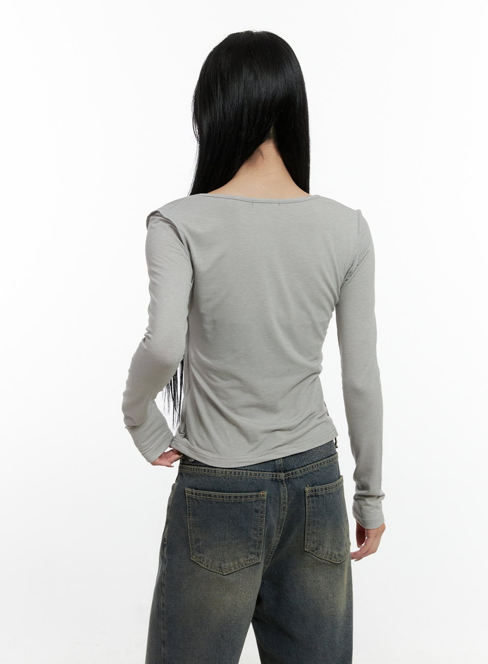 Stitched V-Neck Long Sleeve Top CN407