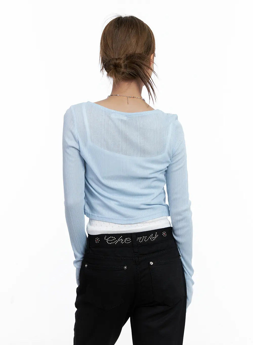 Light Blue Ribbed Cropped Cardigan CL511