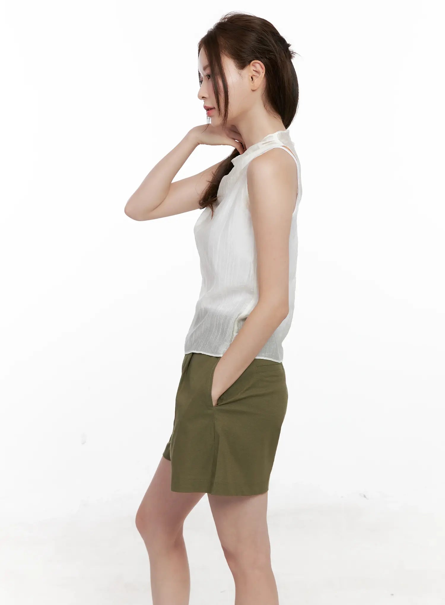 Draped Button Sleeveless Blouse CL523