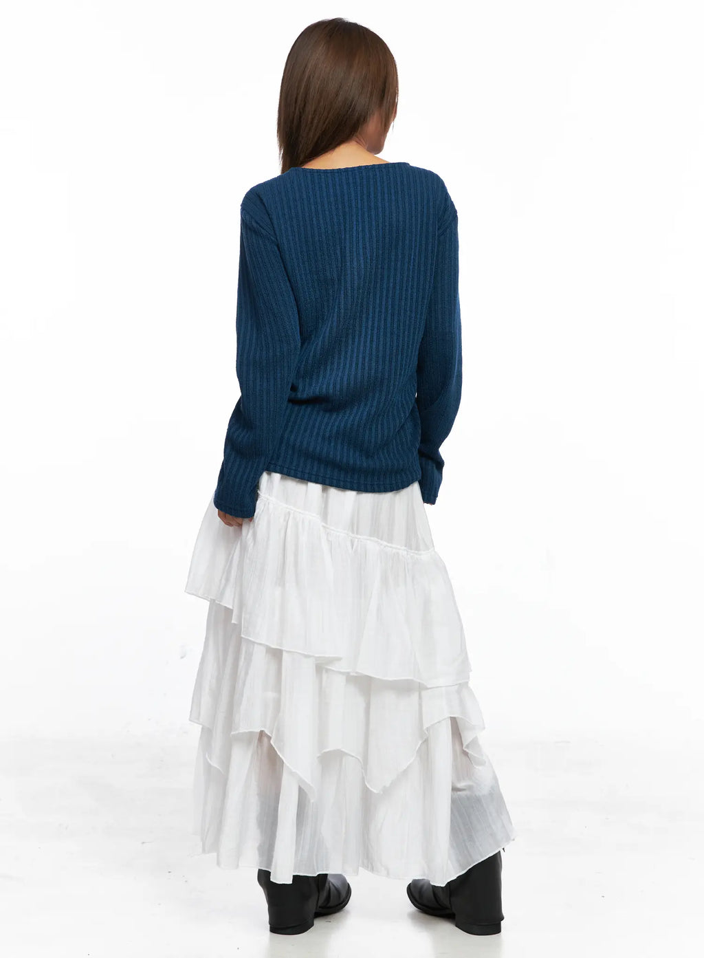 Ruffled Ribbed Long Sleeve Top CO510