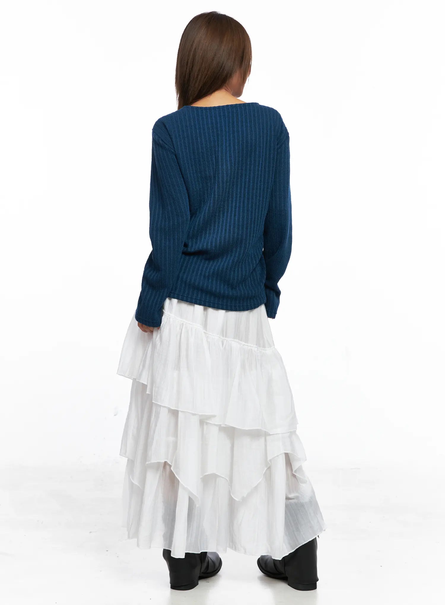Ruffled Ribbed Long Sleeve Top CO510
