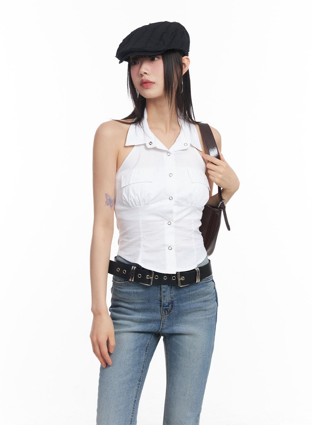 Collared Halter Buttoned Top CY512