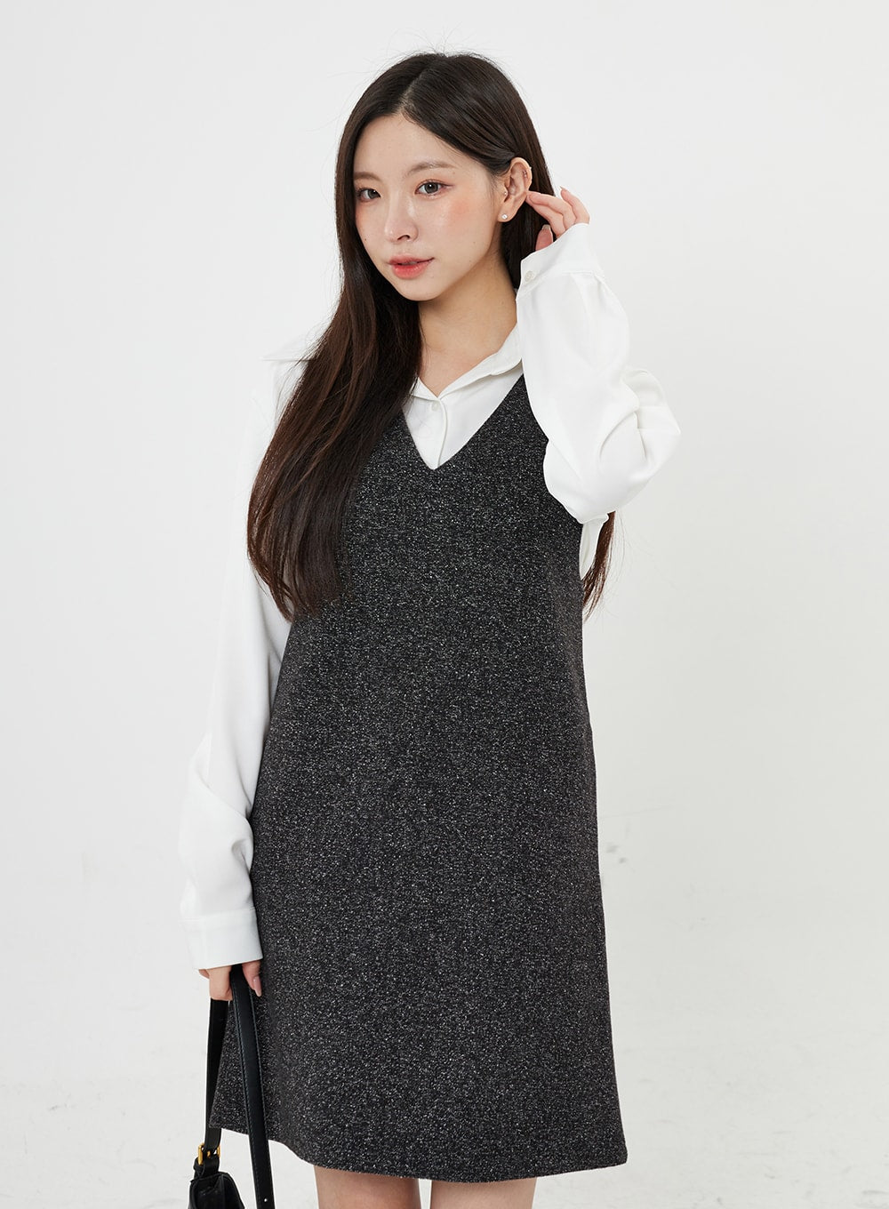 Mixed Color V-Neck Wool Dress BO21