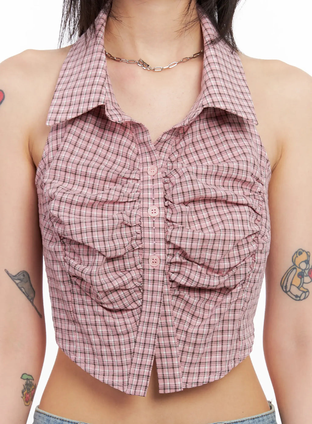 Gingham Sleeveless Halter Top CL525