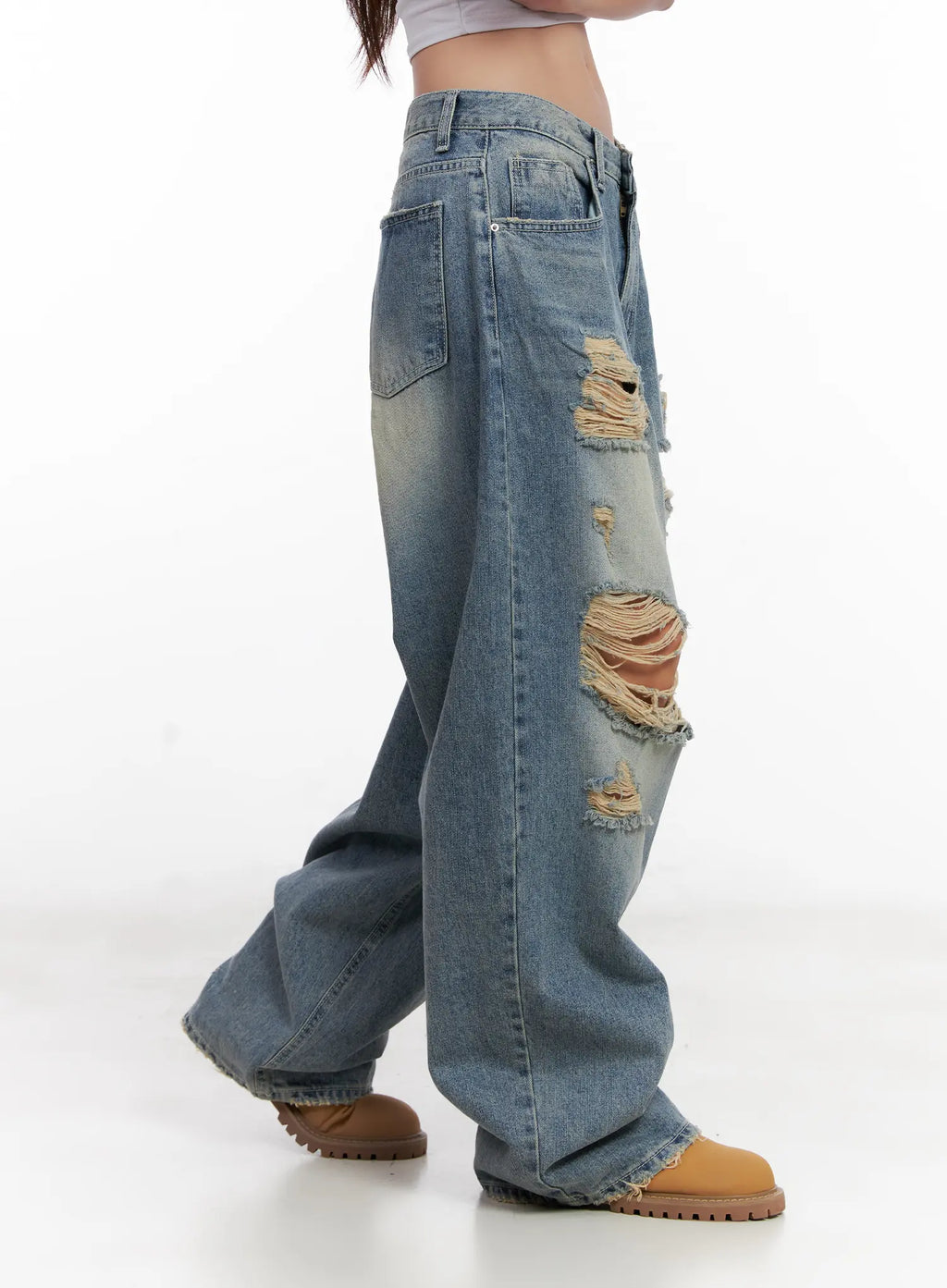 Manon Washed Distressed Wide Jeans CL518