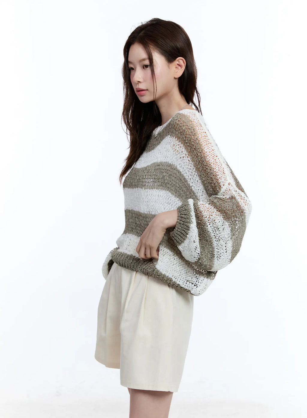 Sheer Striped Loose-Fit Sweater CU513