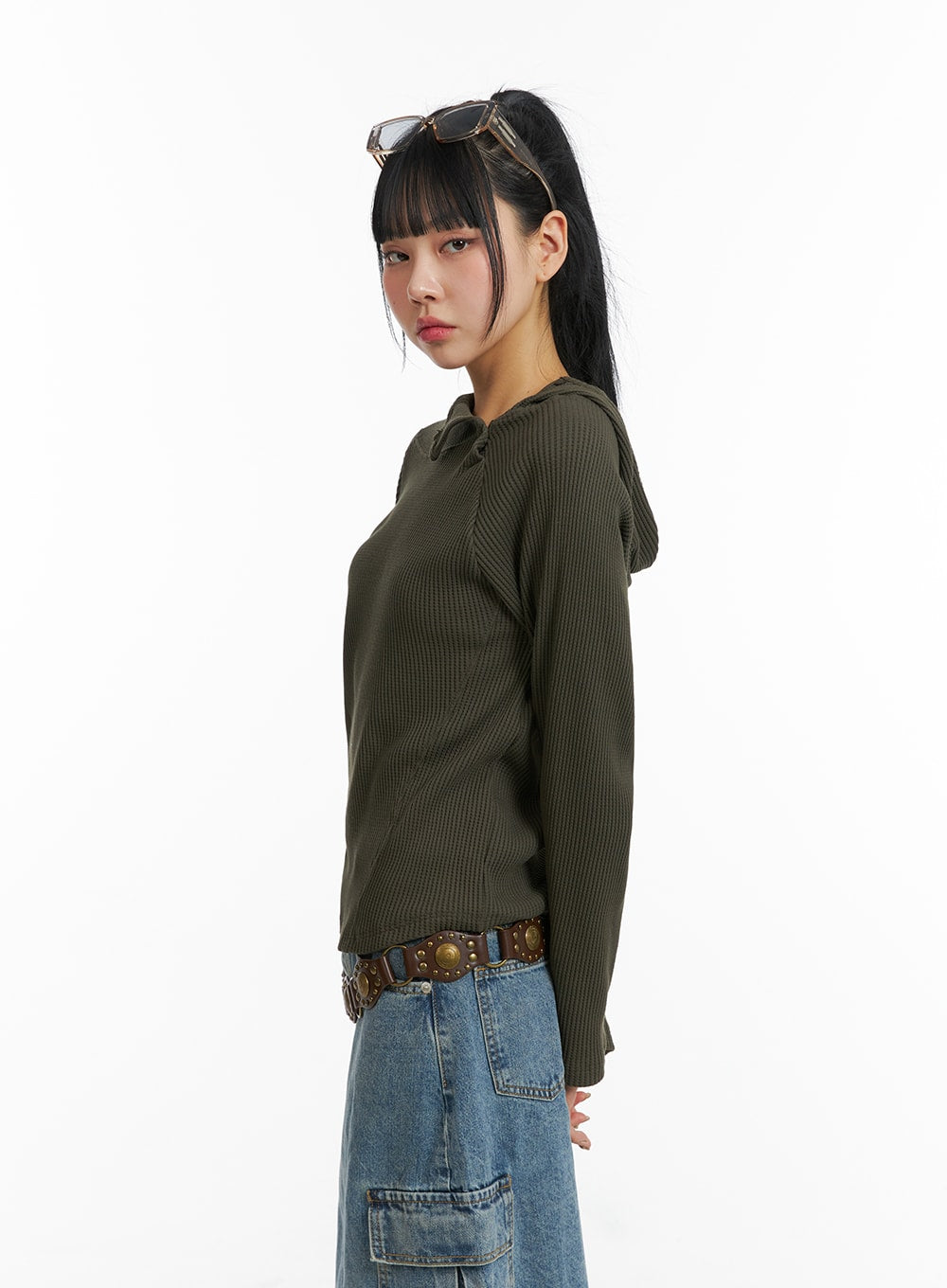Side Button Detail Knit Hoodie CJ318