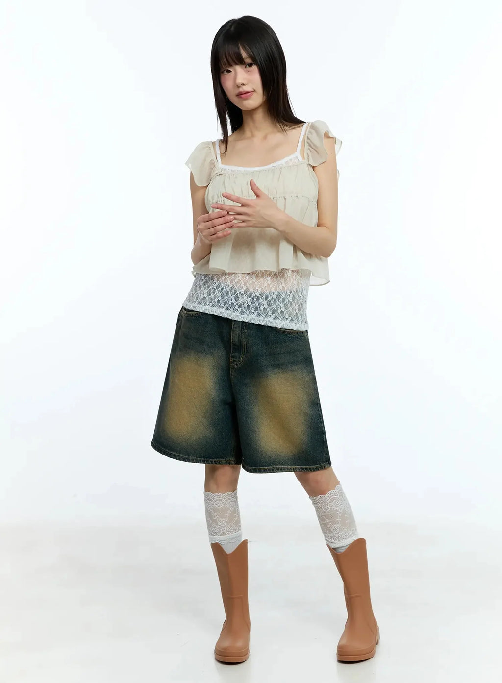 Square Neck Flared Crop Top IU523