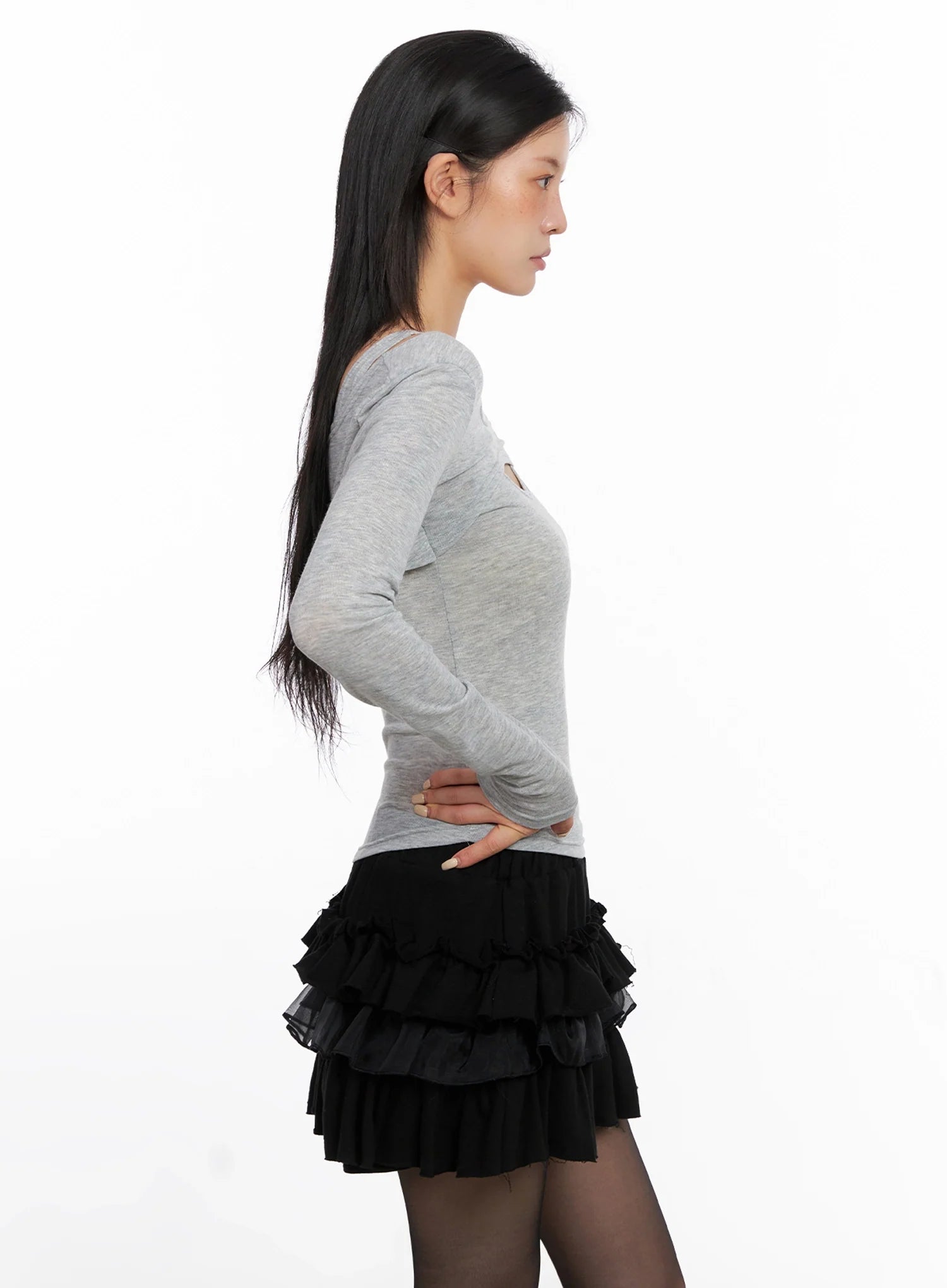 Cut Out Long Sleeve Top IS508