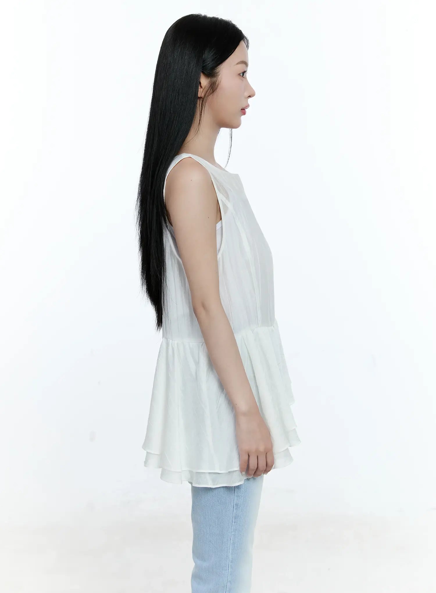 Asymmetric Ruffle Sleeveless Blouse CG513
