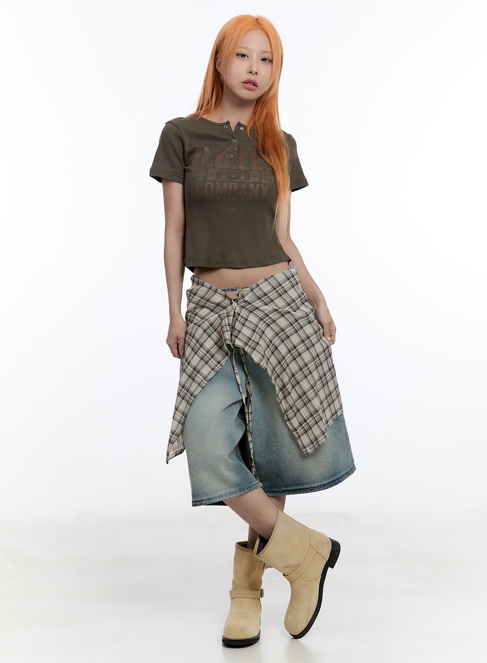 Checkered Wrap Midi Skirt CY530