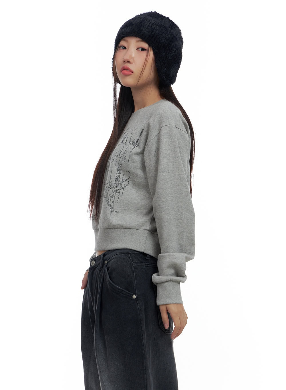 Cotton Graphic Crop Sweatshirt CS424