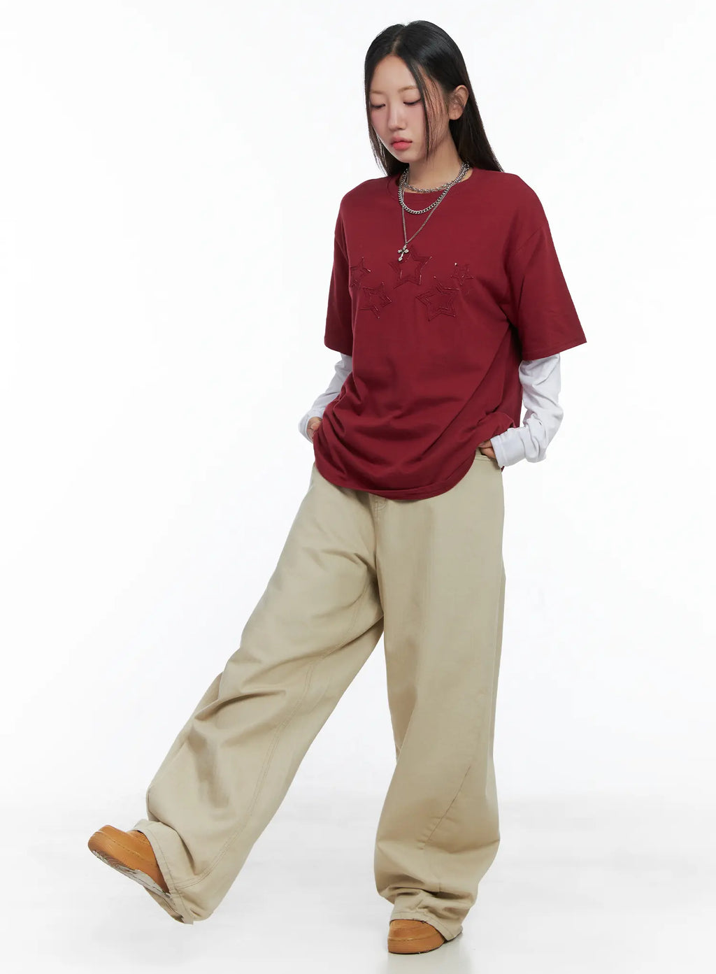 Oversized Embroidered Star Patch Tee CS503