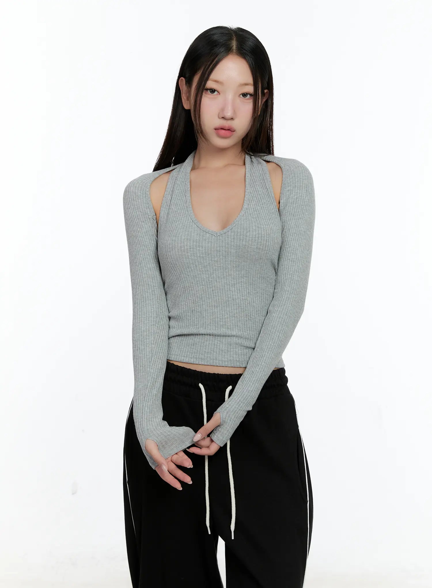 Ribbed Halter Top Bolero Set CS517