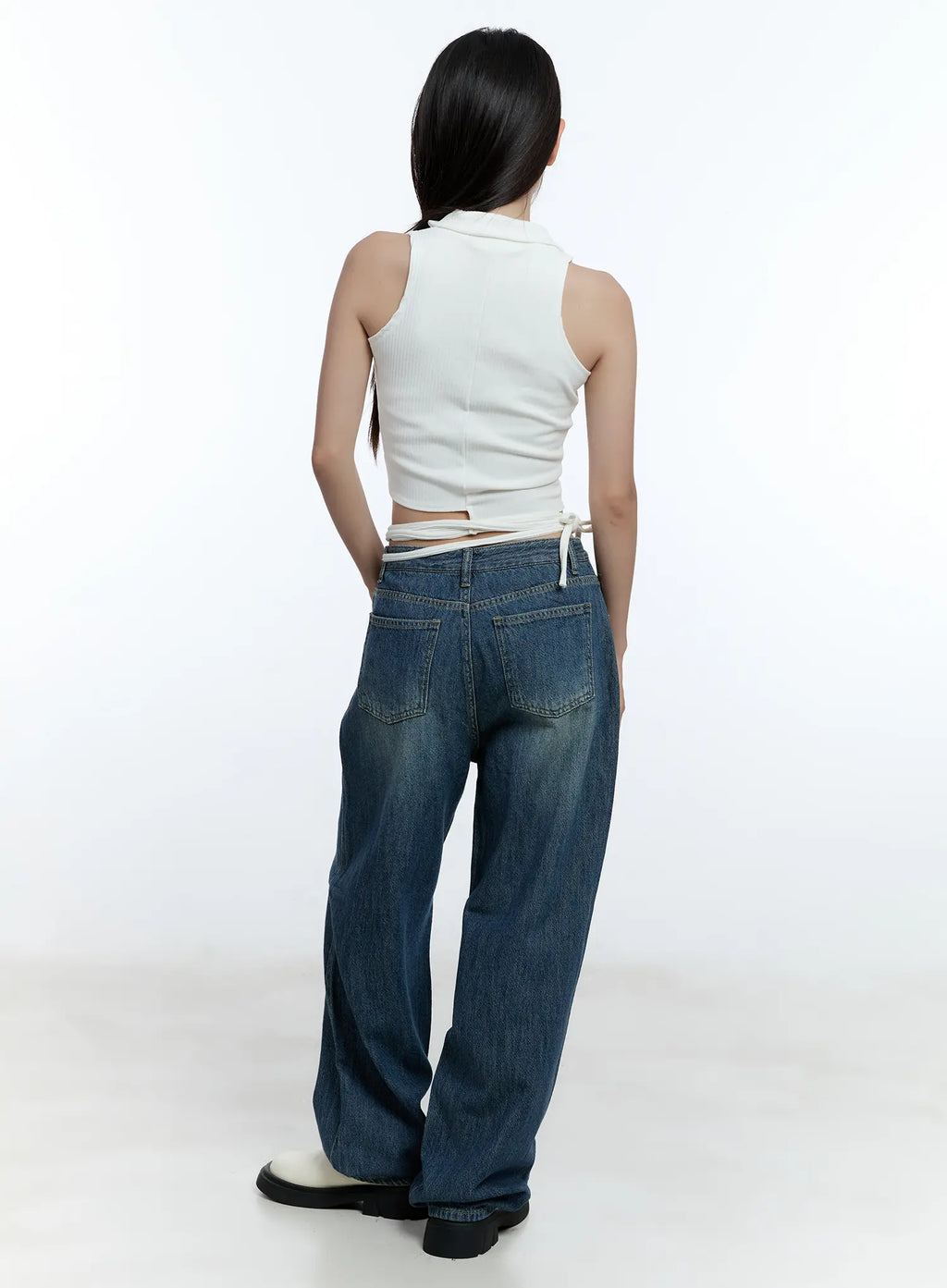 Asymmetric Buttoned Collared Tank Top CU527