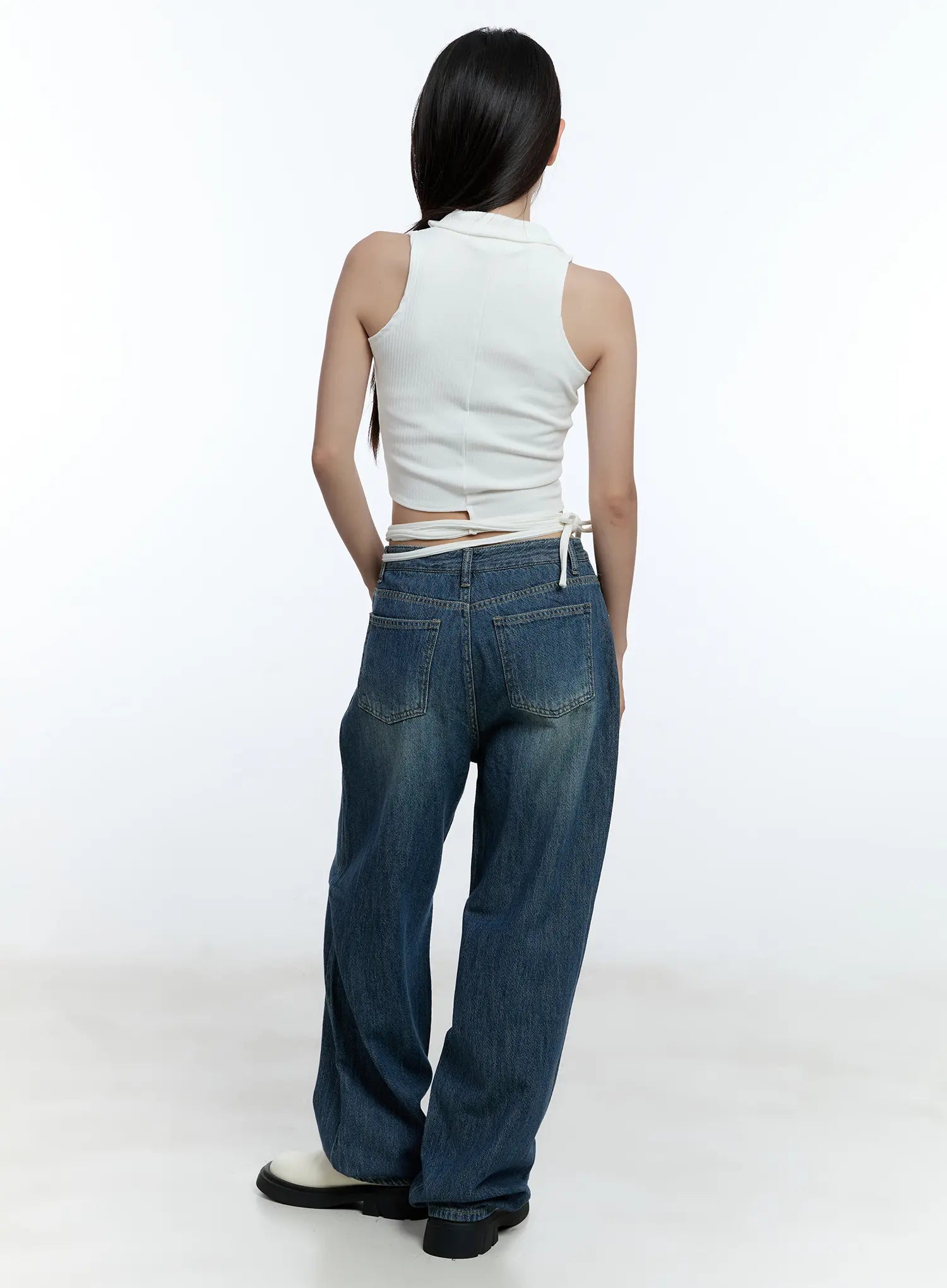 Asymmetric Buttoned Collared Tank Top CU527