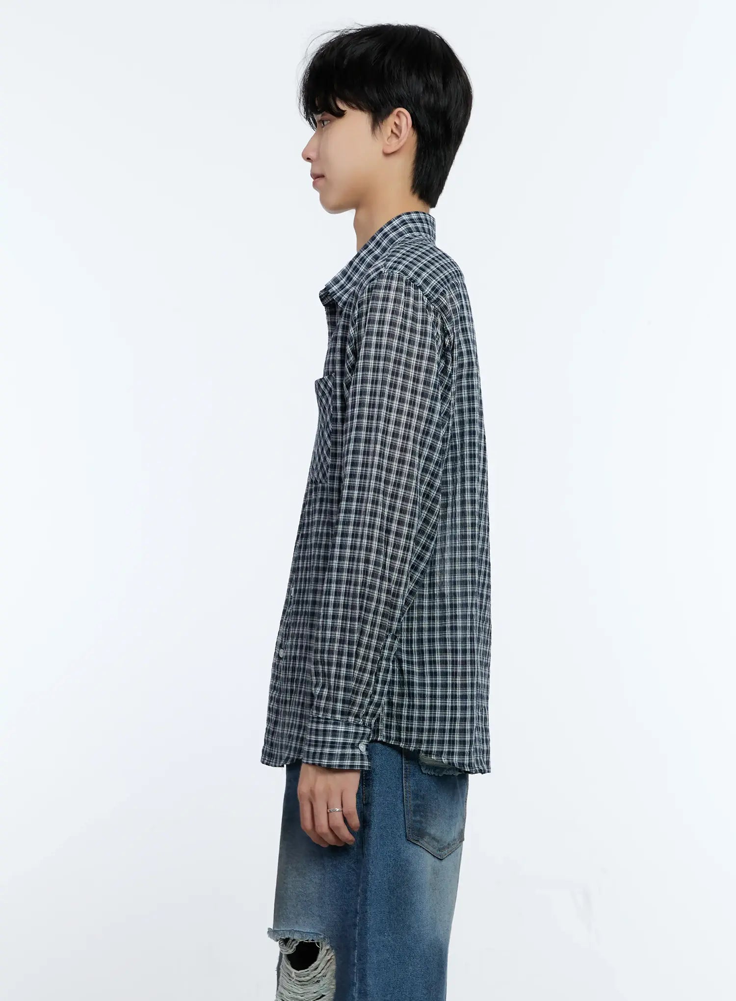 Men's Plaid Button-Up Top IG501