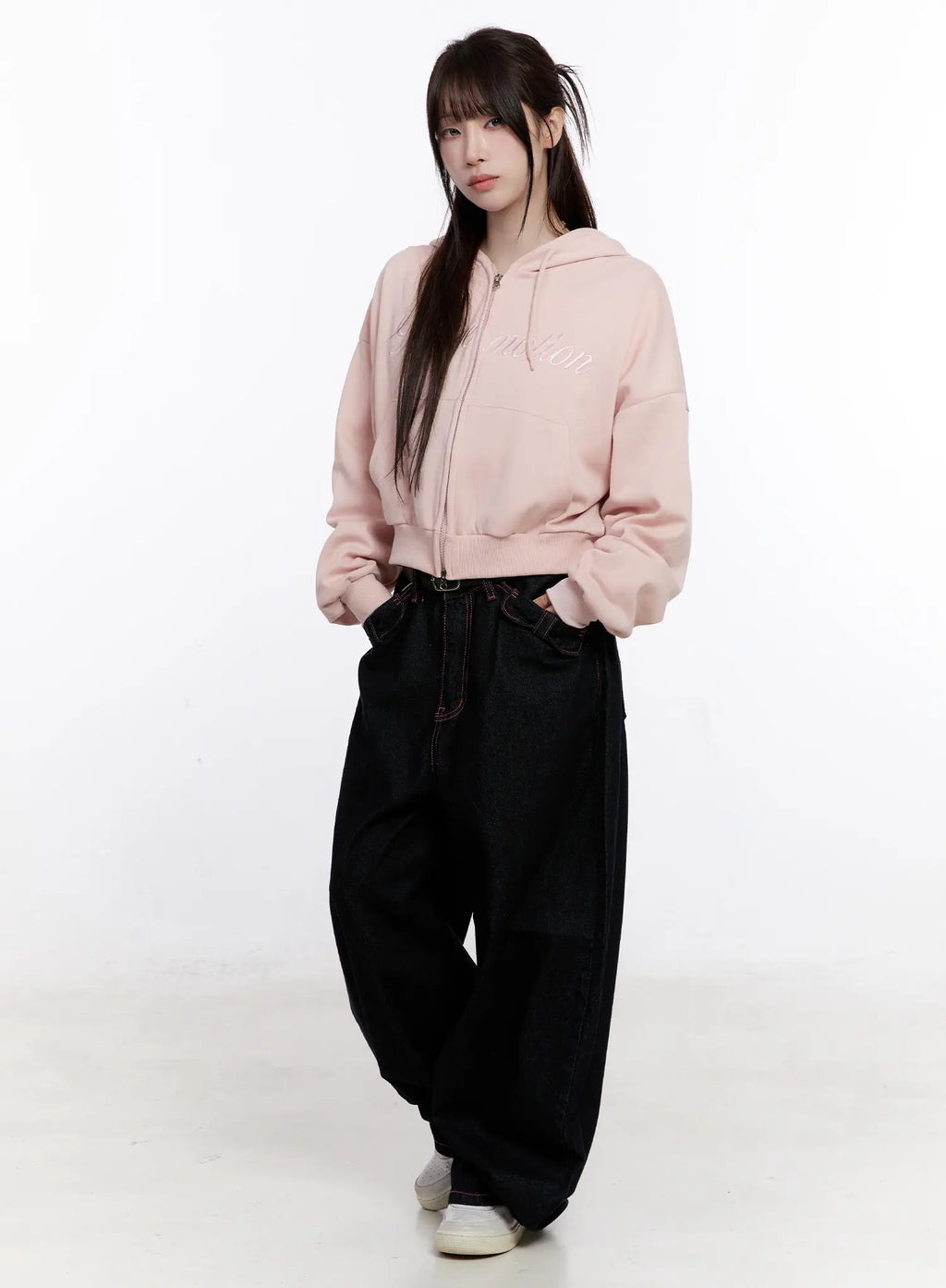 Reign Pink Stitch Denim Baggy Jeans CO501