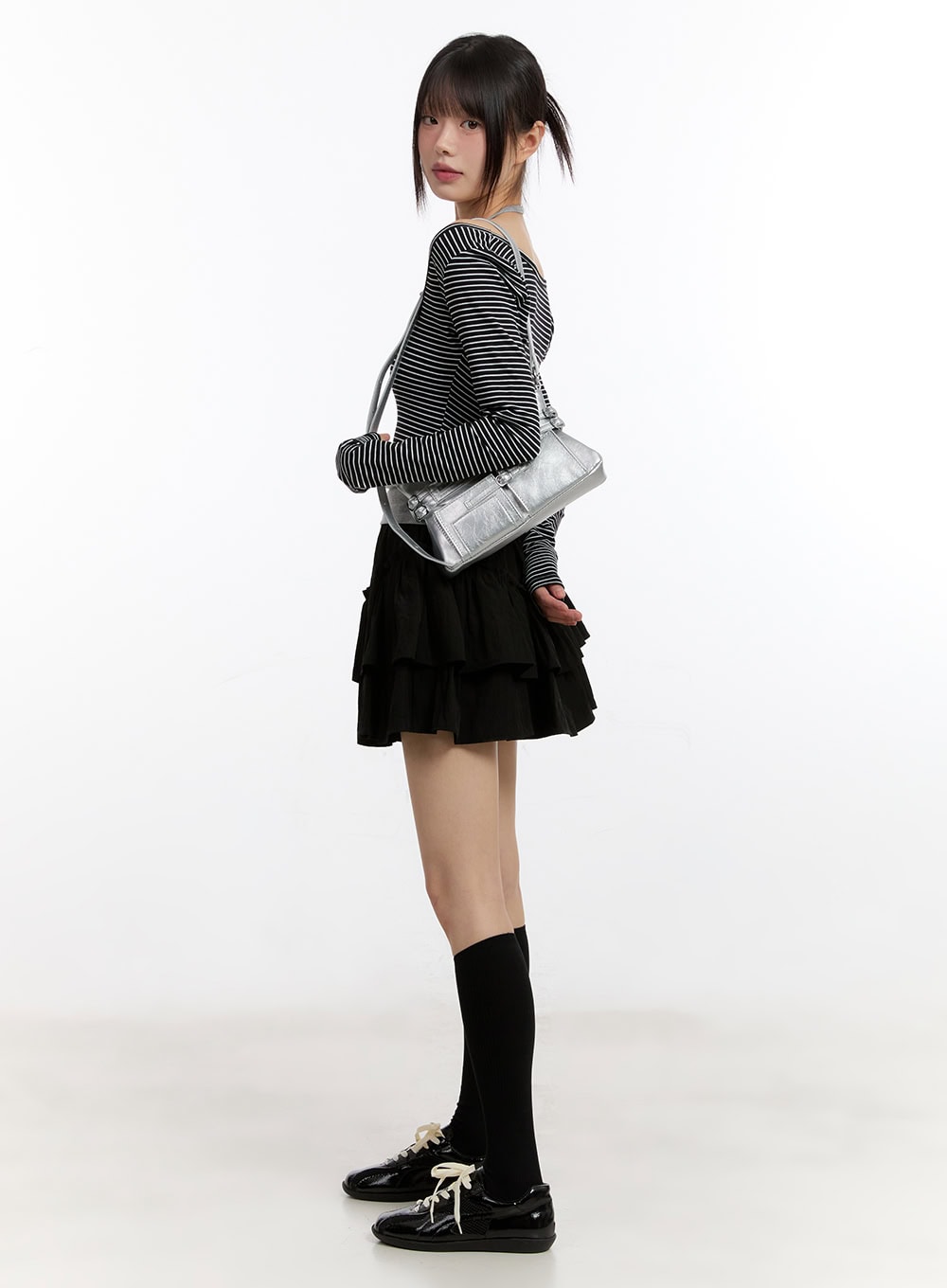 Stripe Long-Sleeve Crop Top with Tank Top CA508