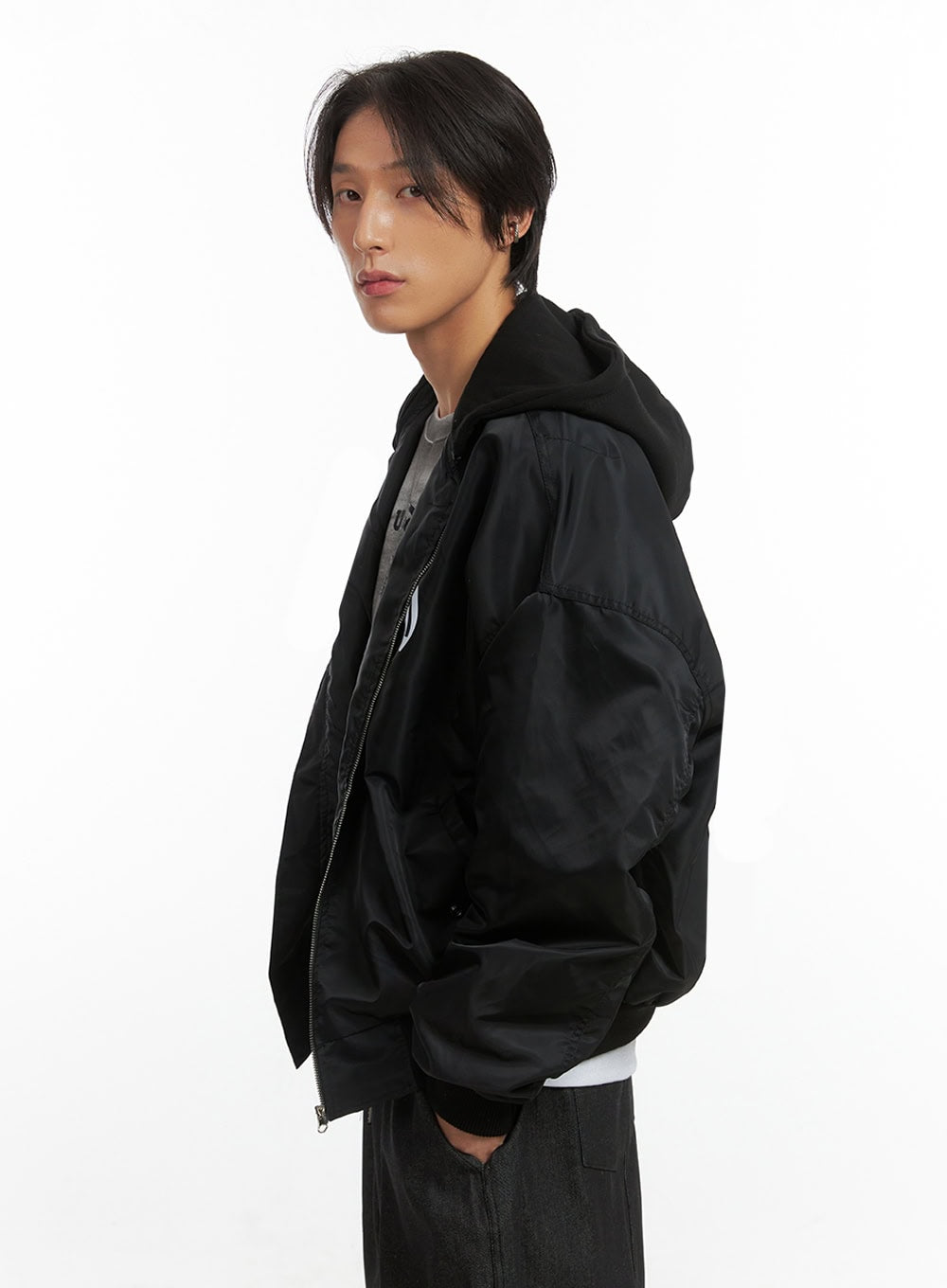 Men's Hooded Zip-Up Bomber Jacket IO402