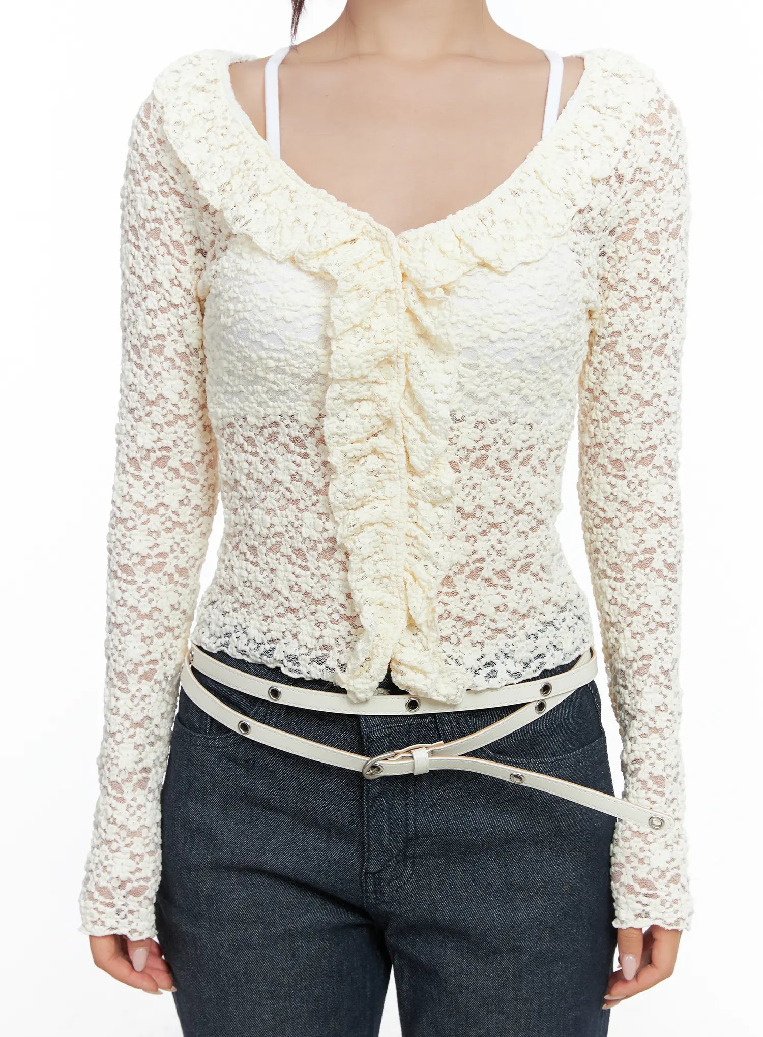Lace Ruffle Long Sleeve Top CS502