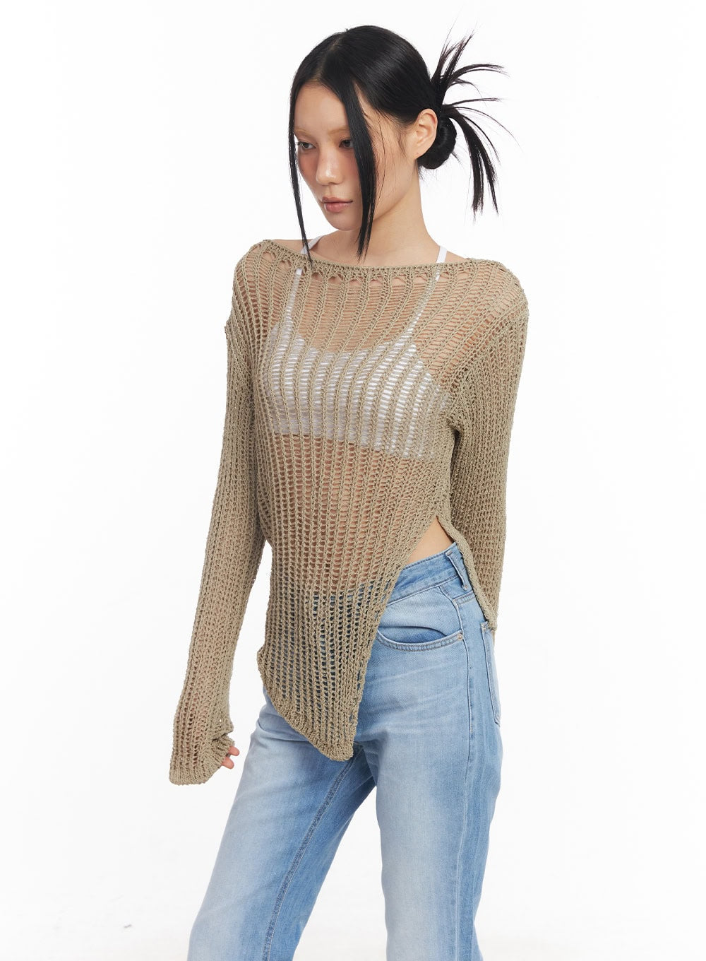Slit Mesh Knit Sweater Top CY528