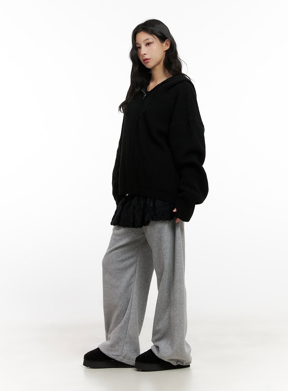 Oversized Knit Hooded Sweater CN416