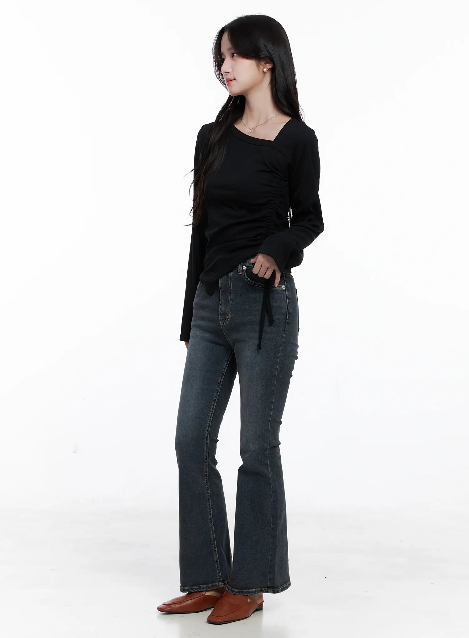 Asymmetrical Neck Ruched Top CS523
