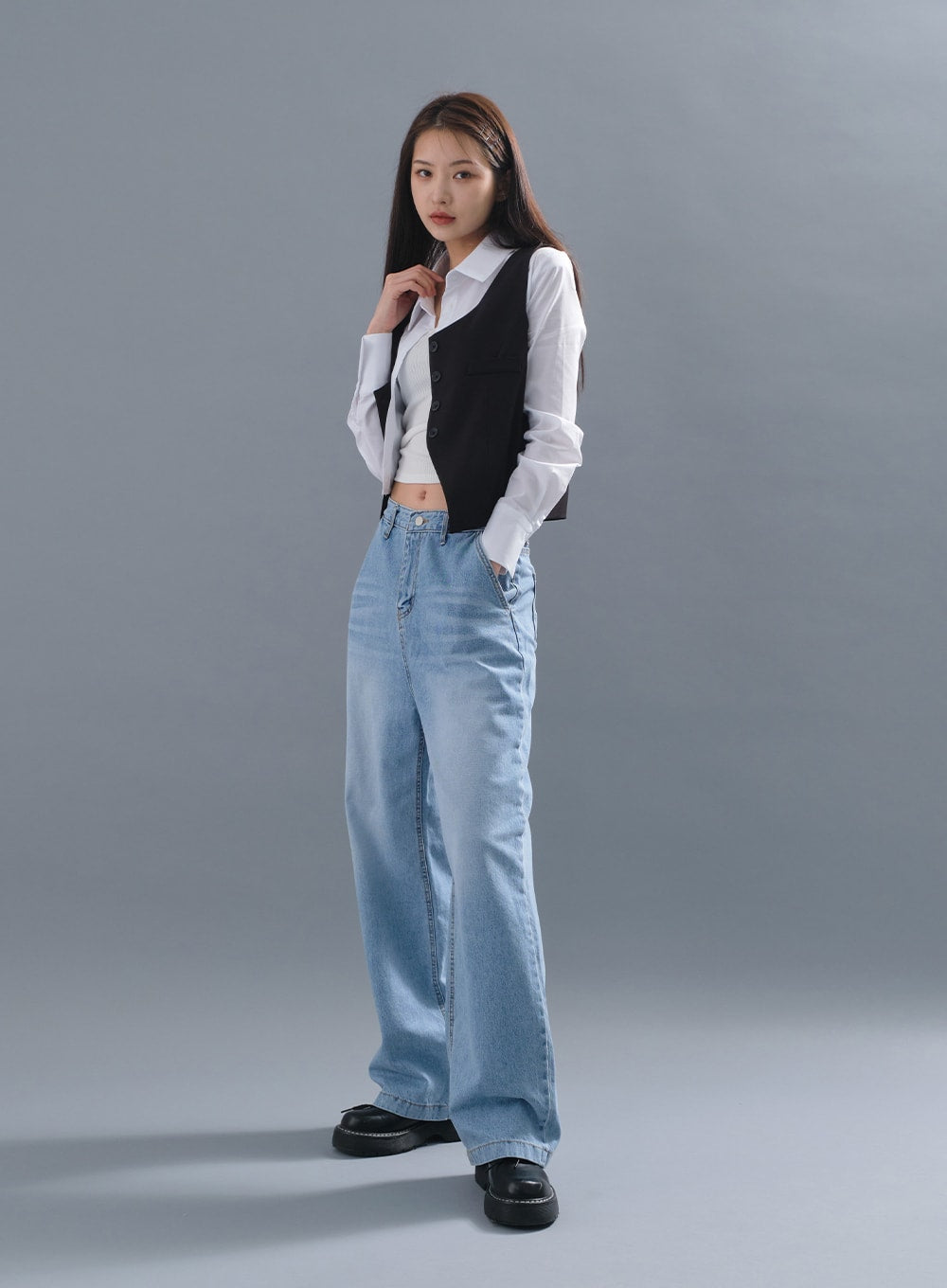 Cropped Button Down Vest CM3