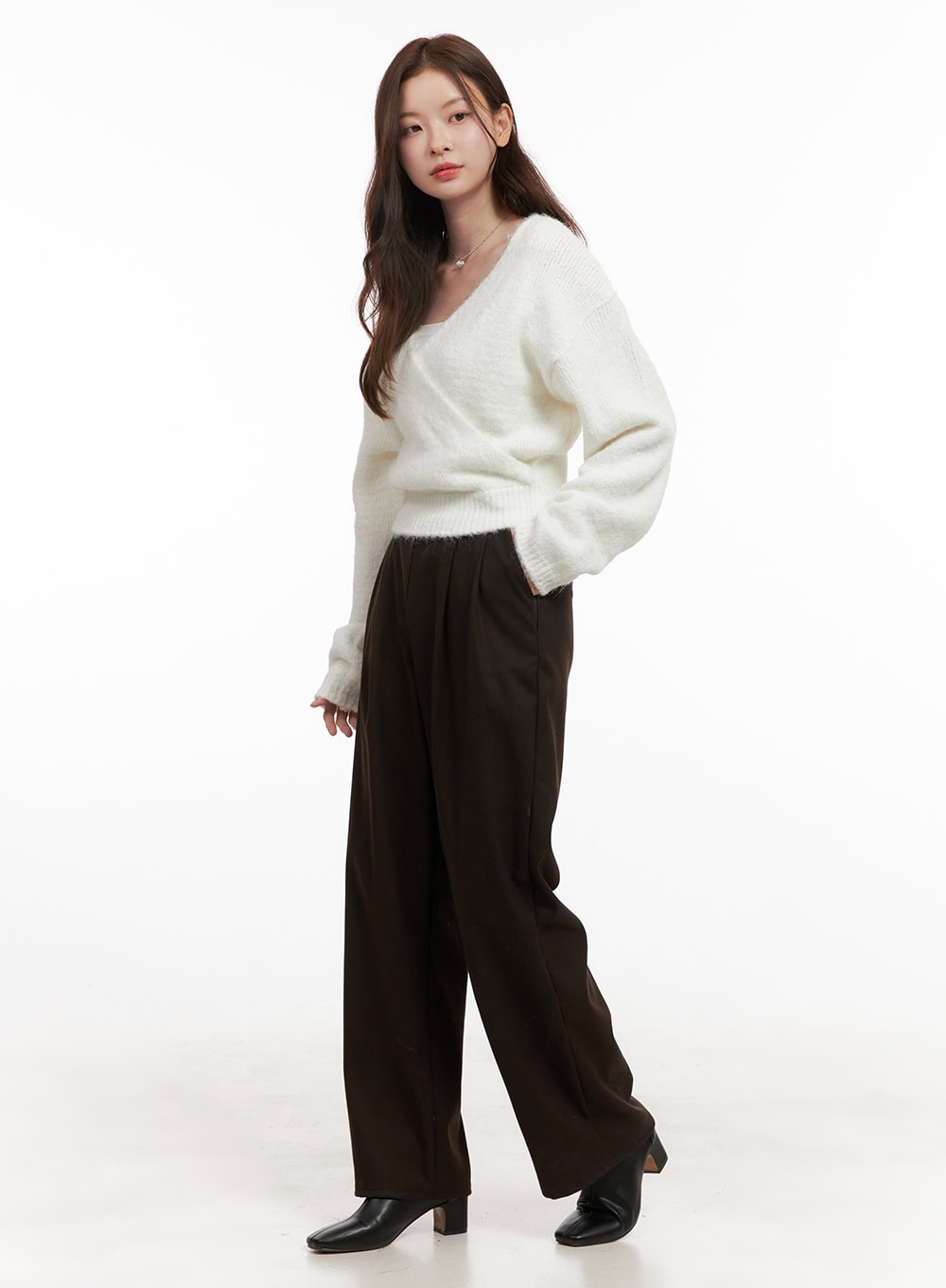 Solid Print Tailored Wool Trousers OD403