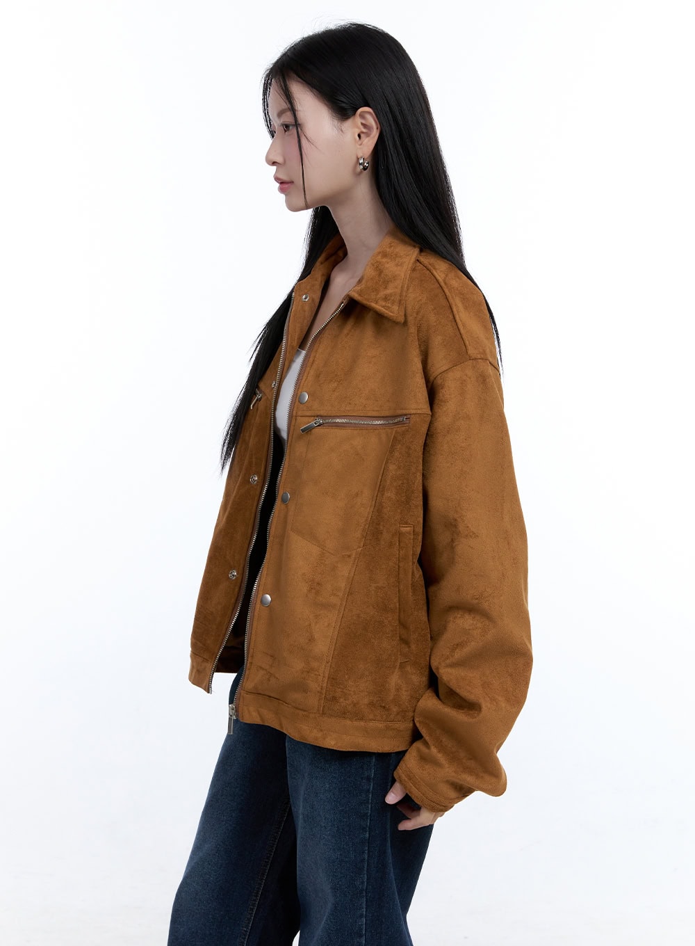 Suede Collar Zip-Up Jacket OO429