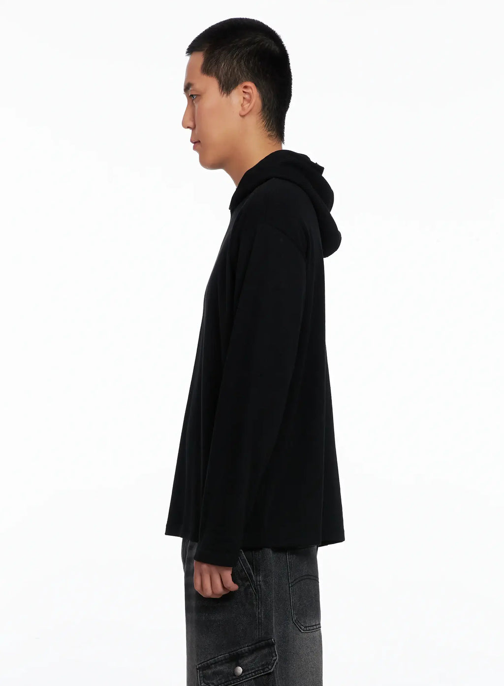 Men's Ribbed Layered Hooded Long Sleeve Tee IS509