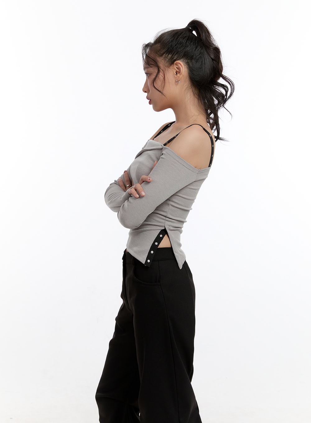 Eyelit Strap Off-Shoulder Crop Top CN421