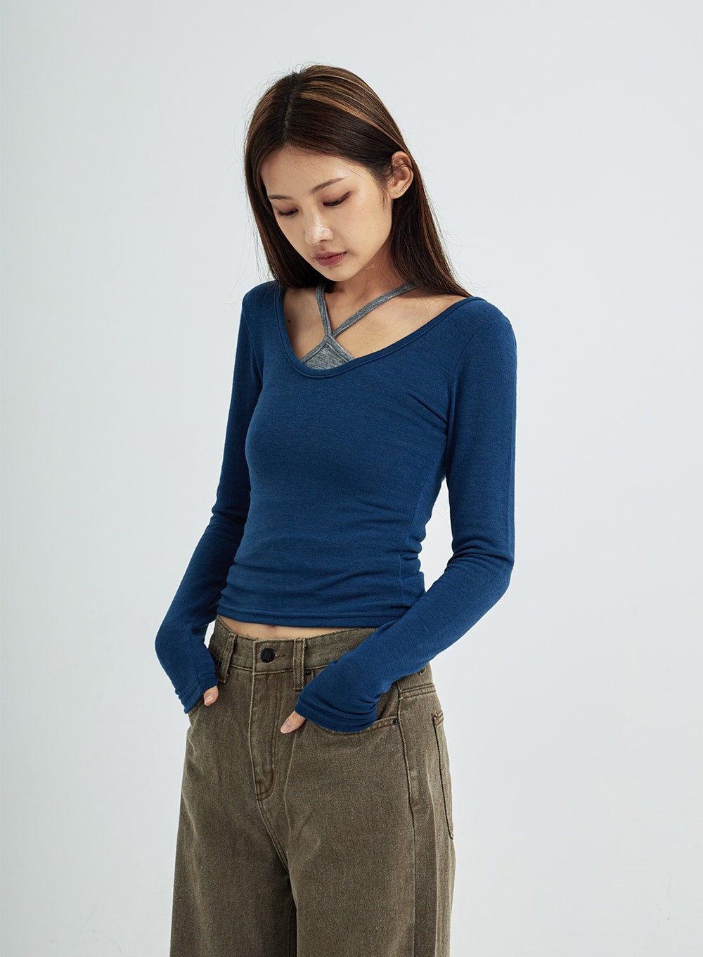 Caroline Long Sleeve Strip Top Set CS07