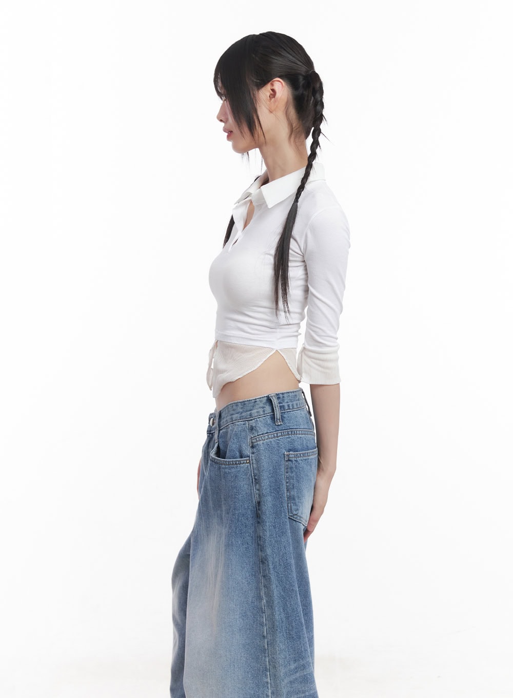 Collared Layered Crop Top CU505