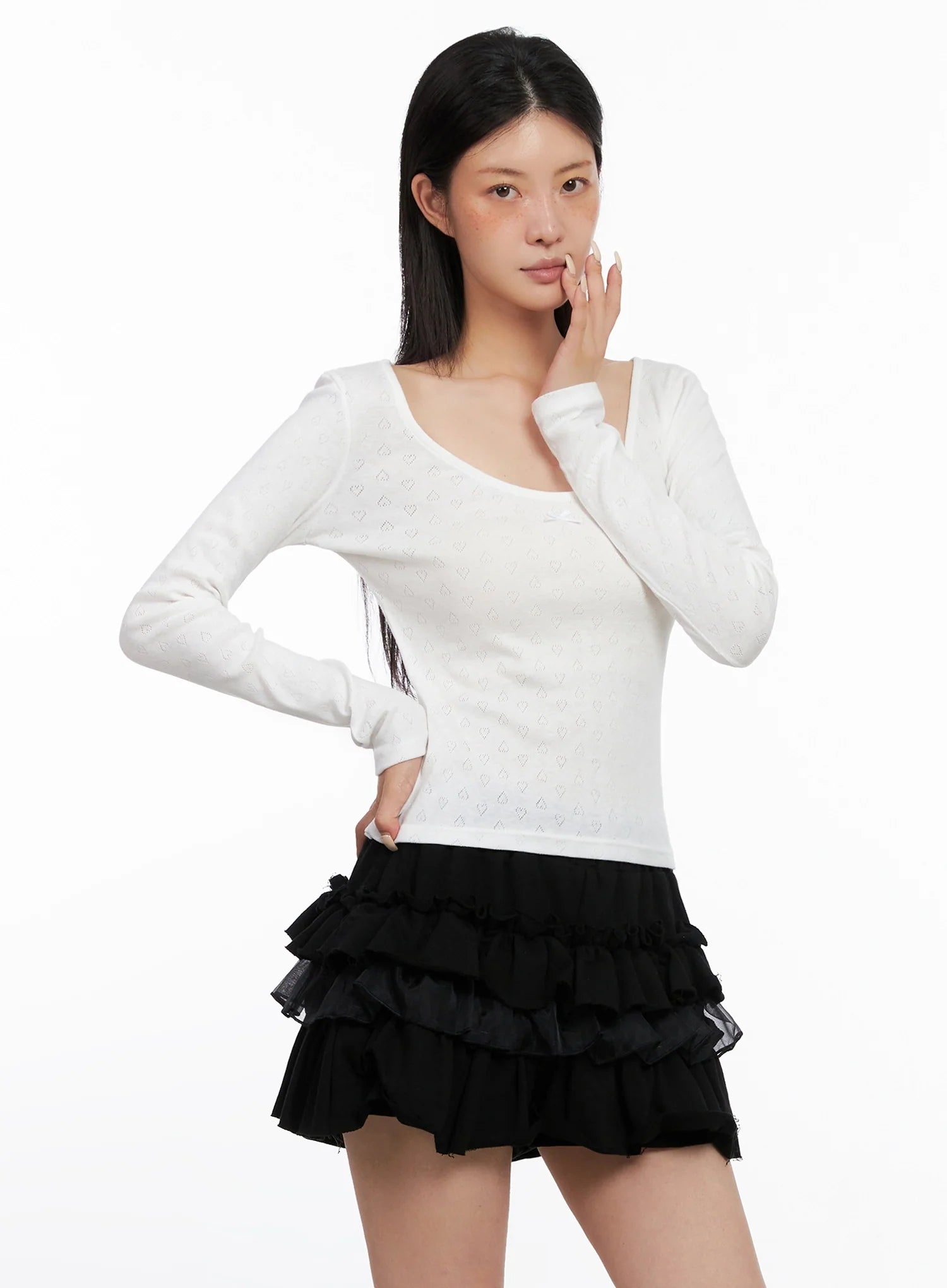 Scoop Neck Ribbed Long Sleeve Top IS508